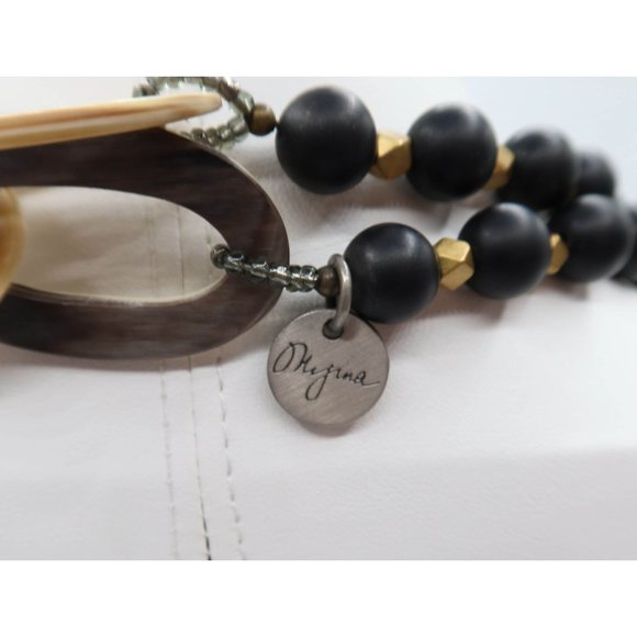 Signed (Okifina?) Boho Chunky Acrylic Chain & Metal Beaded Necklace 23.5" Drop - Picture 5 of 6